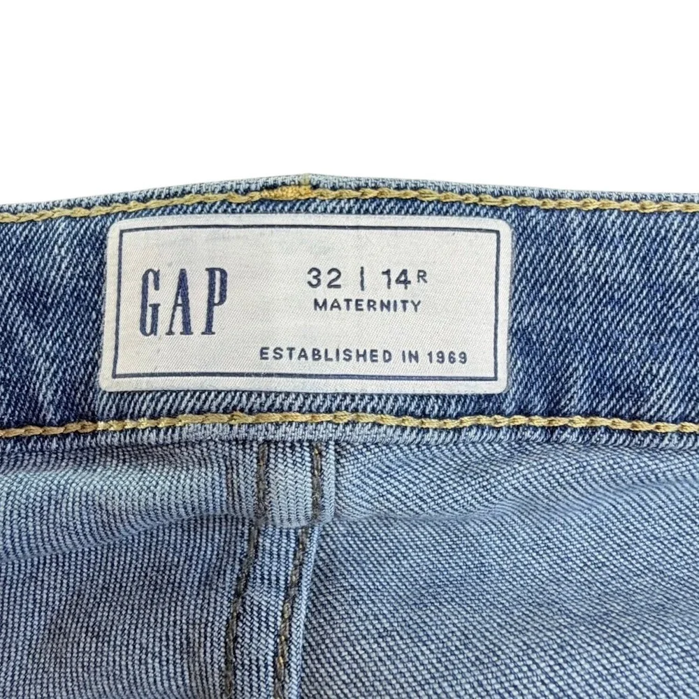 GAP Maternity Slim Straight Jeans Womens‎ 14R Side Panels Blue Stretch Denim